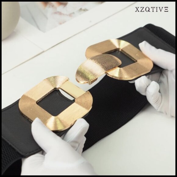 Wide Elastic Belt with Gold Buckle for Women\'s Dresses main image 4